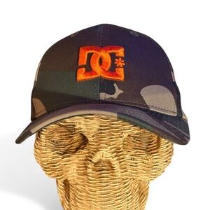 DC Shoe Co; Camouflage Hat with Vibrant Orange Logo